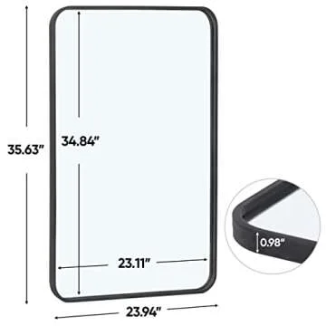 ZenStyle 2 Packs Wall Mount Mirror for Bathroom, 24 x 36 Inch Black Metal Framed Rounded Corner Rectangular Mirror with Peaked Trim for Entryways, Living Rooms, Bathrooms