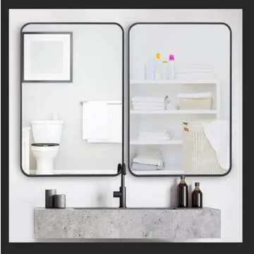 ZenStyle 2 Packs Wall Mount Mirror for Bathroom, 24 x 36 Inch Black Metal Framed Rounded Corner Rectangular Mirror with Peaked Trim for Entryways, Living Rooms, Bathrooms