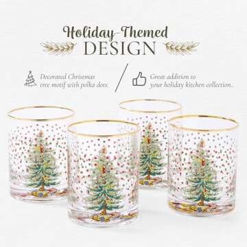 Spode Christmas Tree 14 Oz Double Old Fashion Glass Set of 4