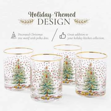 Spode Christmas Tree 14 Oz Double Old Fashion Glass Set of 4