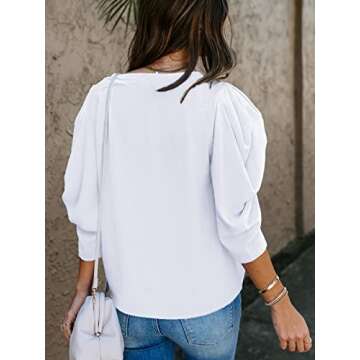 DEEP SELF Women's Round Neck Short Puff Sleeve Blouse Tops Business Casual White Tops for Women