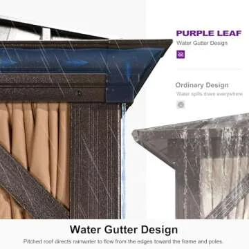 PURPLE LEAF Hardtop Gazebo 12' X 16' Metal Roof with Netting and Curtains Backyard Deck Garden Porch Patio Pavilion Permanent Aluminum Outdoor Metal Canopy