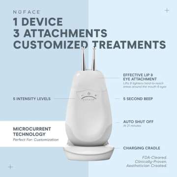 NuFACE Trinity FDA Cleared Microcurrent Facial Device + Effective Lip & Eye Attachment - Face Sculpting & Neck Tightening Device to Contour Cheeks, Brows & Mouth - With Hydrating Microcurrent Gel