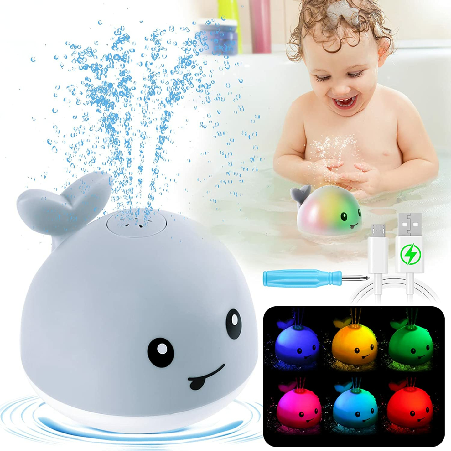 Light Up Whale Bath Toys for Kids | Fun & Safe