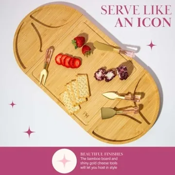 Paris Hilton Charcuterie Board and Serving Set, Customizable and Magnetic Bamboo Board with Cheese Utensils, 7-Piece Set, Pink