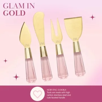 Paris Hilton Charcuterie Board and Serving Set, Customizable and Magnetic Bamboo Board with Cheese Utensils, 7-Piece Set, Pink