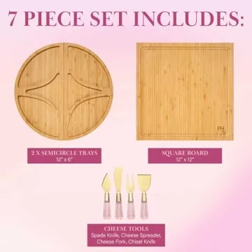 Paris Hilton Charcuterie Board and Serving Set, Customizable and Magnetic Bamboo Board with Cheese Utensils, 7-Piece Set, Pink