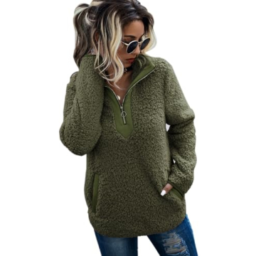 AQOTHES Stylish Zipper Sherpa Pullover for Women