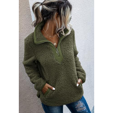 AQOTHES Stylish Zipper Sherpa Pullover for Women