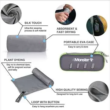 4Monster Microfiber Towel, Travel Towel, Camping Towel, Fast Drying, Soft Light Weight, Suitable for Gym, Beach, Swimming, Backpacking and More (Grey, Medium (24 x 48 inches))