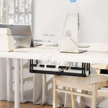 PAVSTINE Under Desk Cable Management Tray 2-Pack,17" Cord Management Tray for Standing Desk Cable Ma...