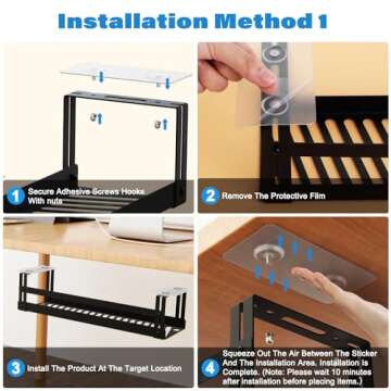 PAVSTINE Under Desk Cable Management Tray 2-Pack,17" Cord Management Tray for Standing Desk Cable Management Tray,Wire Management Tray for Office Home Desk Cable Hider, Black