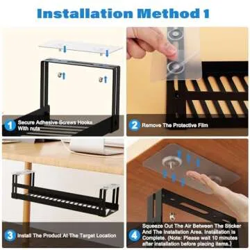PAVSTINE Under Desk Cable Management Tray 2-Pack,17" Cord Management Tray for Standing Desk Cable Management Tray,Wire Management Tray for Office Home Desk Cable Hider, Black