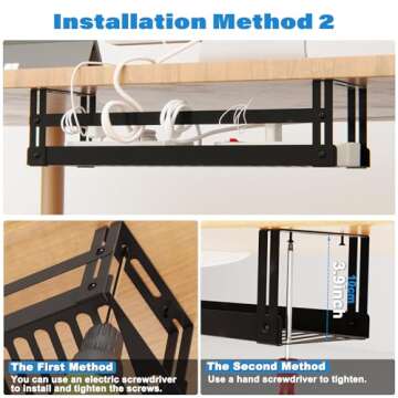PAVSTINE Under Desk Cable Management Tray 2-Pack,17" Cord Management Tray for Standing Desk Cable Management Tray,Wire Management Tray for Office Home Desk Cable Hider, Black