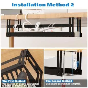PAVSTINE Under Desk Cable Management Tray 2-Pack,17" Cord Management Tray for Standing Desk Cable Management Tray,Wire Management Tray for Office Home Desk Cable Hider, Black