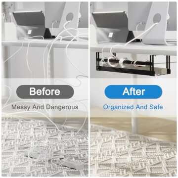 PAVSTINE Under Desk Cable Management Tray 2-Pack,17" Cord Management Tray for Standing Desk Cable Management Tray,Wire Management Tray for Office Home Desk Cable Hider, Black