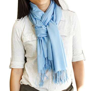 GEARONIC Soft Pashmina Scarf for Women Shawl Wrap Scarves Lady Women's Scarfs in Solid Colors - Sky Blue