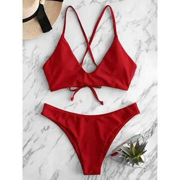 ZAFUL Women's Tie Back Padded Bralette Bikini Set