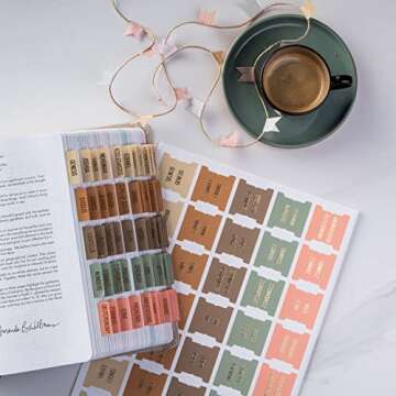 DiverseBee Laminated Bible Tabs (Gold Embossed Lettering), Bible Journaling Supplies, Bible Book Tabs, Christian Gift, 73 Bible Tabs for Women and Men, Includes 4 Blank Tabs (Meadow)