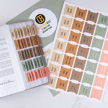 DiverseBee Laminated Bible Tabs (Gold Embossed Lettering), Bible Journaling Supplies, Bible Book Tabs, Christian Gift, 73 Bible Tabs for Women and Men, Includes 4 Blank Tabs (Meadow)