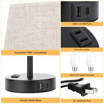 Compact Touch Bedside Lamps with Fast Charging Ports