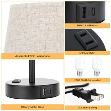 Compact Touch Bedside Lamps with Fast Charging Ports