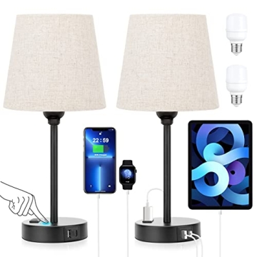 Compact Touch Bedside Lamps with Fast Charging Ports