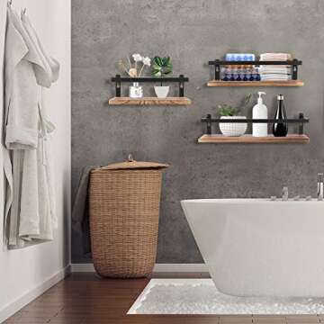 PHUNAYA Floating Shelves Rustic Wood Wall Mounted Shelf Practical Metal Fence Design Ideal for Bedro...