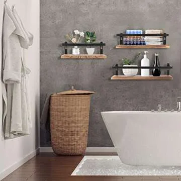 PHUNAYA Floating Shelves Rustic Wood Wall Mounted Shelf Practical Metal Fence Design Ideal for Bedro...