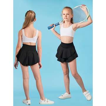 Soudittur Girls High Waisted Tennis Skirt with Pockets