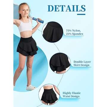 Soudittur Girls High Waisted Tennis Skirt with Pockets