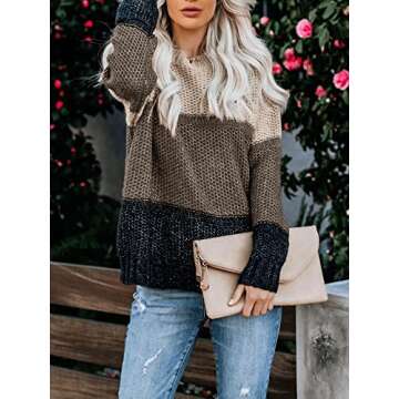 Ybenlow Fall Sweaters for Women Casual Long Sleeve Crewneck Chunky Cable Knit Pullover Sweater Jumper Tops (Small, Khaki)