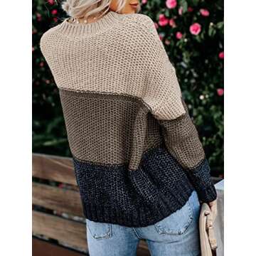 Ybenlow Fall Sweaters for Women Casual Long Sleeve Crewneck Chunky Cable Knit Pullover Sweater Jumper Tops (Small, Khaki)