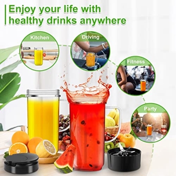 2 Pack Magic Bullet Blender Cups, Tall 22oz Cups Mugs Flip Top To-Go Lids & 4 Fins Cross Blade with Gasket Handle Replacement Part Compatible Magic Bullet Blender Juicer Mixer Accessories 250W MB1001