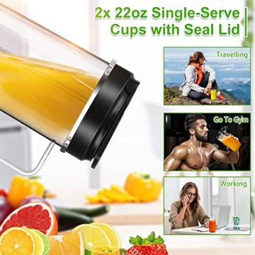 2 Pack Magic Bullet Blender Cups, Tall 22oz Cups Mugs Flip Top To-Go Lids & 4 Fins Cross Blade with Gasket Handle Replacement Part Compatible Magic Bullet Blender Juicer Mixer Accessories 250W MB1001