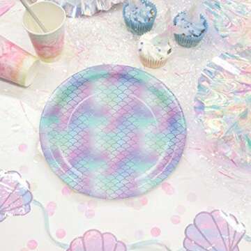 Mermaid Ocean Party Supplies Pack Serving 16 Guests, Including Dinner Plates, Luncheon Napkins and Cups Supply Tableware Set Kit for Under the Sea Theme Baby Shower Birthday Party Decorations Favors