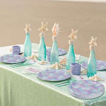 Mermaid Ocean Party Supplies Pack Serving 16 Guests, Including Dinner Plates, Luncheon Napkins and Cups Supply Tableware Set Kit for Under the Sea Theme Baby Shower Birthday Party Decorations Favors