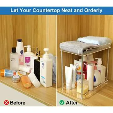 MaxGear 2 Tier Bathroom Counter Organizer, Acrylic Countertop Organizer for Makeup Lotion Perfume Skincare Spice, Vanity Tray Corner Shelf, Clear Standing Racks for Kitchen, Dresser, Bathroom Supplies