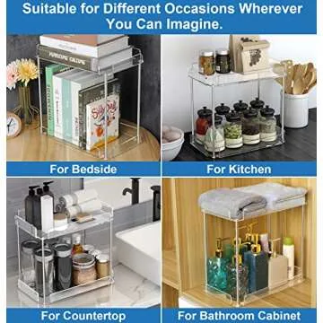 MaxGear 2 Tier Bathroom Counter Organizer, Acrylic Countertop Organizer for Makeup Lotion Perfume Skincare Spice, Vanity Tray Corner Shelf, Clear Standing Racks for Kitchen, Dresser, Bathroom Supplies