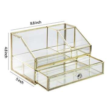 QL DESIGN Makeup Organizer, Cosmetic and Jewelry Display Boxes with Drawers （gold）