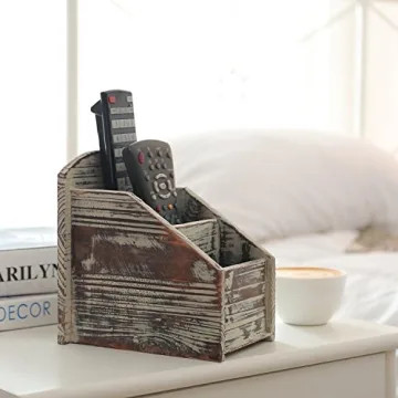 MyGift Rustic Wood Remote Control Holder Organizer for Tables