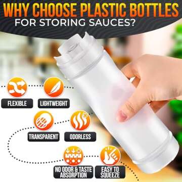 Set of 6 Condiment Squeeze Bottles for Sauces 16 oz – Self-Closing Valve, Leak-Proof, Easy-to-Fill Clear Design | Ready-to-Dispense for Dressings, Condiments, and Sauces | Durable and Convenient