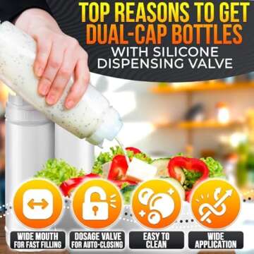 Set of 6 Condiment Squeeze Bottles for Sauces 16 oz – Self-Closing Valve, Leak-Proof, Easy-to-Fill Clear Design | Ready-to-Dispense for Dressings, Condiments, and Sauces | Durable and Convenient