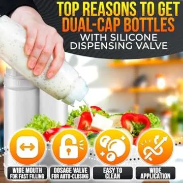 Set of 6 Condiment Squeeze Bottles for Sauces 16 oz – Self-Closing Valve, Leak-Proof, Easy-to-Fill Clear Design | Ready-to-Dispense for Dressings, Condiments, and Sauces | Durable and Convenient