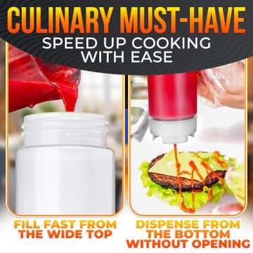 Set of 6 Condiment Squeeze Bottles for Sauces 16 oz – Self-Closing Valve, Leak-Proof, Easy-to-Fill Clear Design | Ready-to-Dispense for Dressings, Condiments, and Sauces | Durable and Convenient