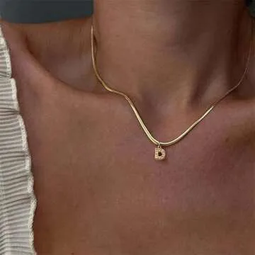 Gold Initial Necklaces For Women Trendy,Dainty 18k Gold Plated Charm Choker Necklace For Women Herri...