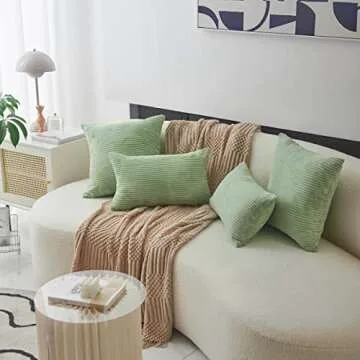 Home Brilliant Sage Green Rectangle Spring Pillow Covers 12x20 Lumbar Pillow Cover Accent Plush Corduroy Striped Oblong Throw Pillows for Couch Decoration, Set of 2, 12 x 20 inch, Sage Green