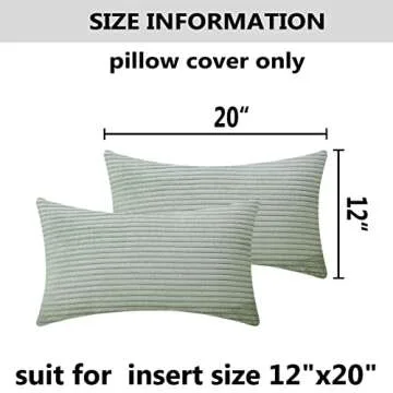 Home Brilliant Sage Green Rectangle Spring Pillow Covers 12x20 Lumbar Pillow Cover Accent Plush Corduroy Striped Oblong Throw Pillows for Couch Decoration, Set of 2, 12 x 20 inch, Sage Green