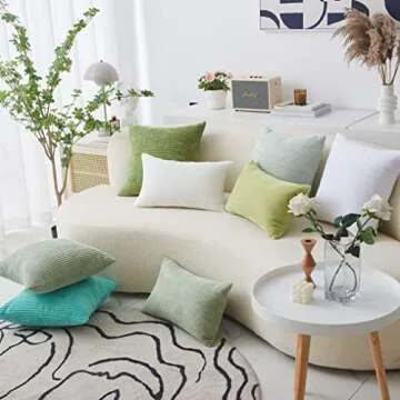 Home Brilliant Sage Green Rectangle Spring Pillow Covers 12x20 Lumbar Pillow Cover Accent Plush Corduroy Striped Oblong Throw Pillows for Couch Decoration, Set of 2, 12 x 20 inch, Sage Green