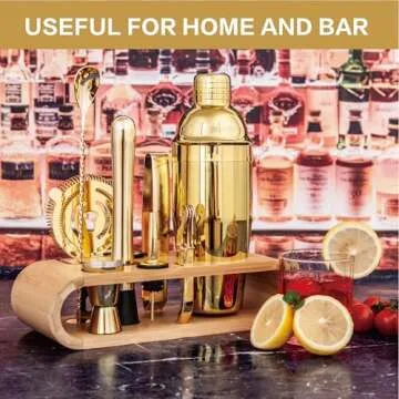 AUOXIOUYM 10-Pc Gold Cocktail Shaker Set for Bartenders